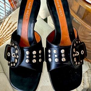 Nine West black slide with studs, buckle 2.5” heels 7